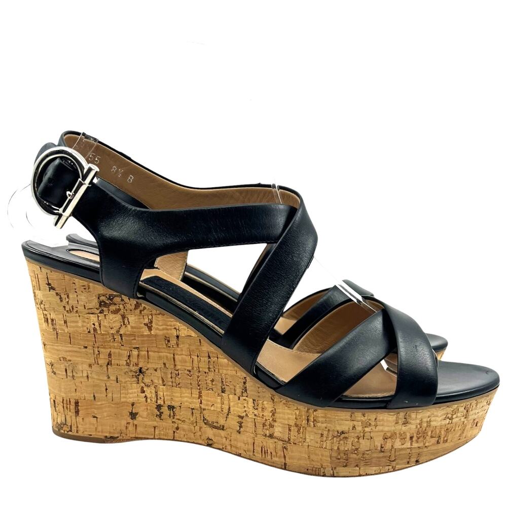 Salvatore Ferragamo Black Leather Cork Platform Sandals Italy - Women’s 8.5 B